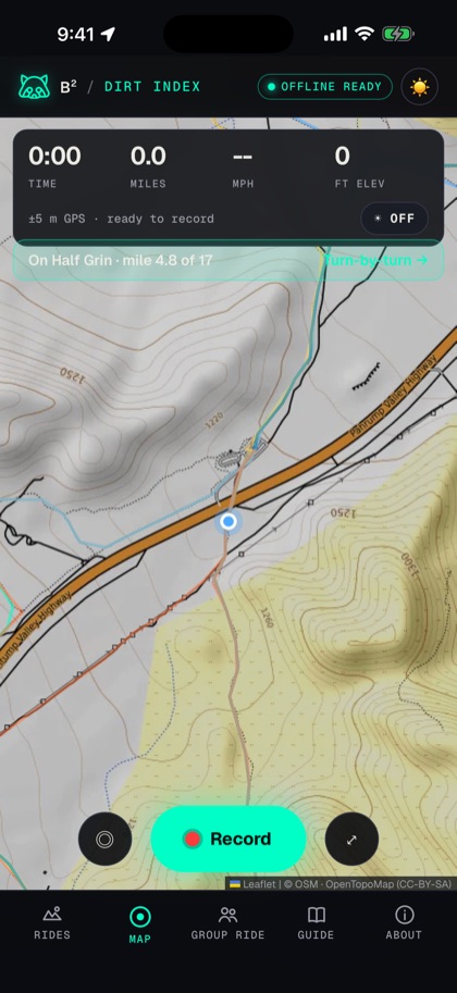 Map tab recording a ride