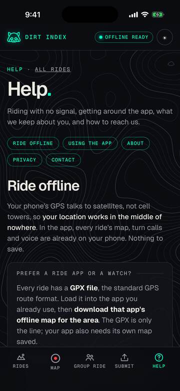 The Ride offline guide in Help