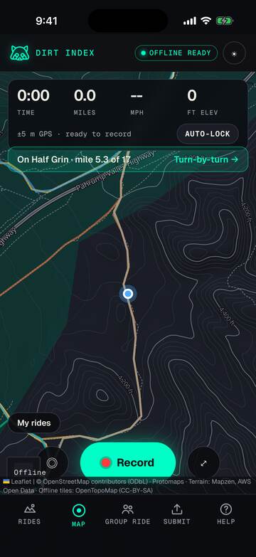 The Map tab with the Record button